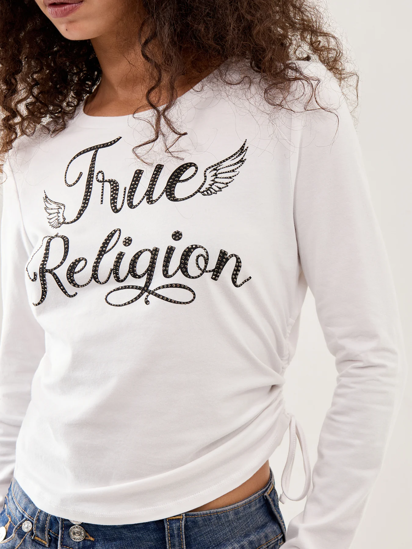 Crystal Ruch Detail Long-Sleeve Tee White - Image 3