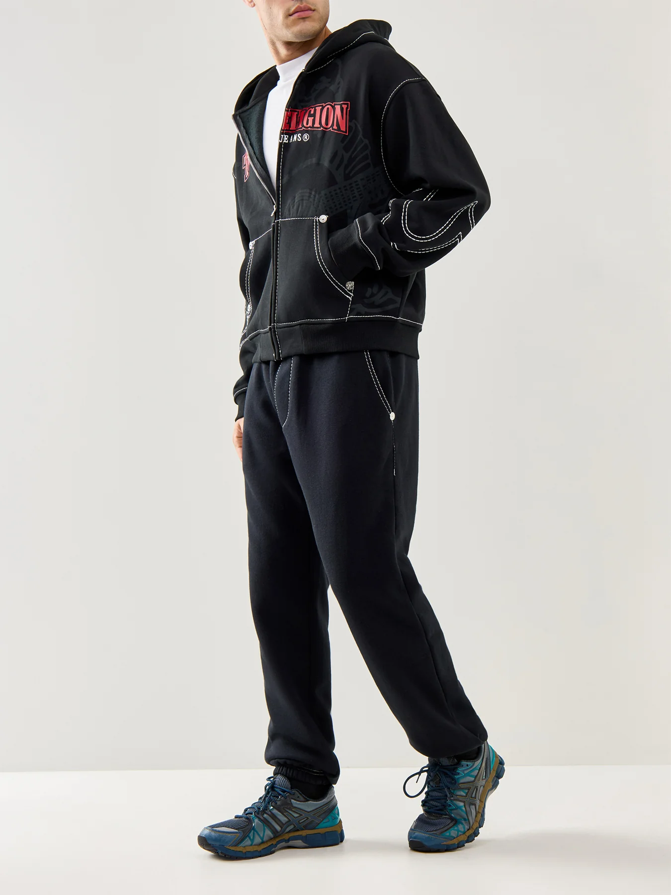 Fashion Big T Zip Up Hoodie Jet Black - Image 2