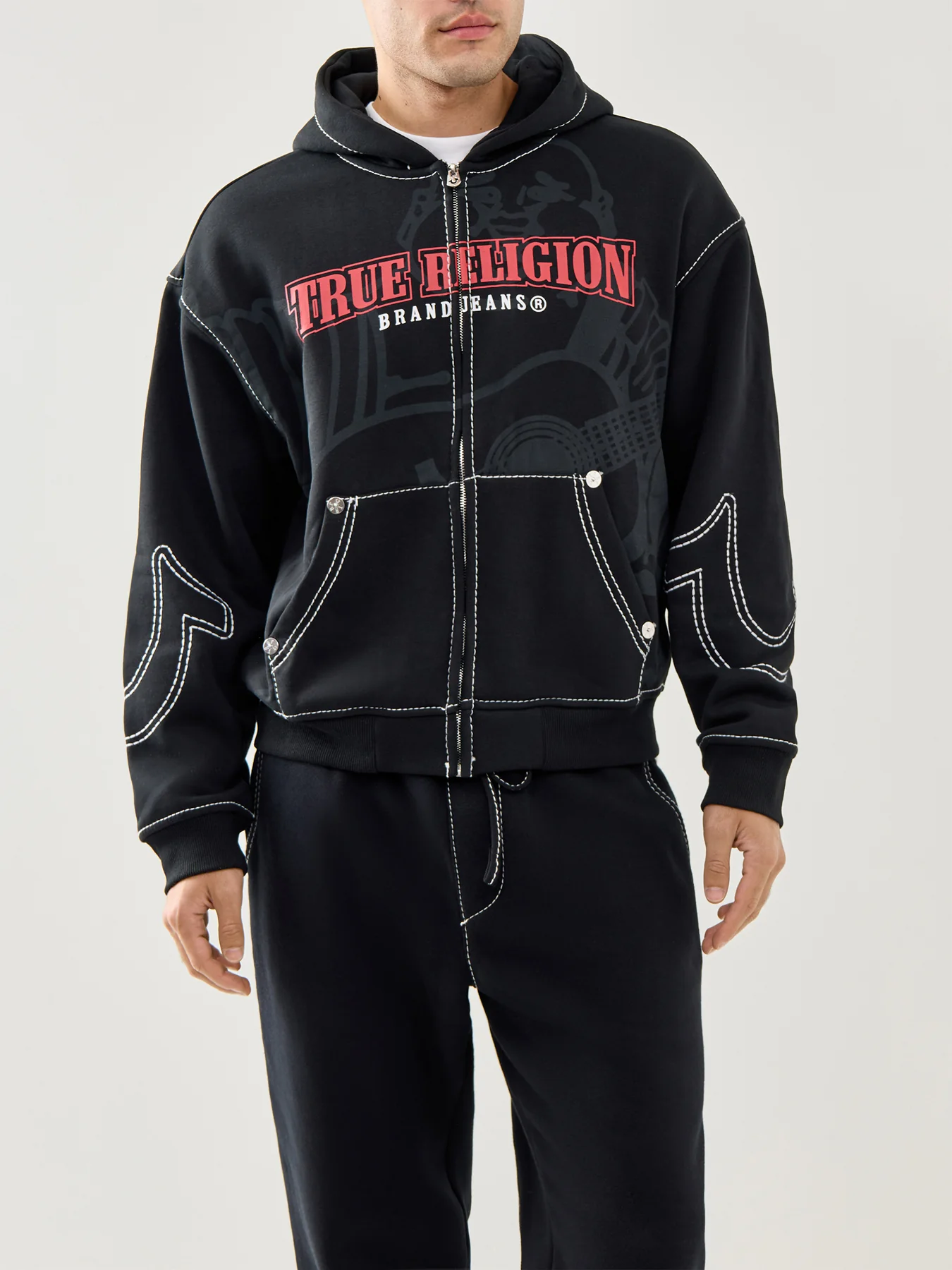 Fashion Big T Zip Up Hoodie Jet Black - Image 4