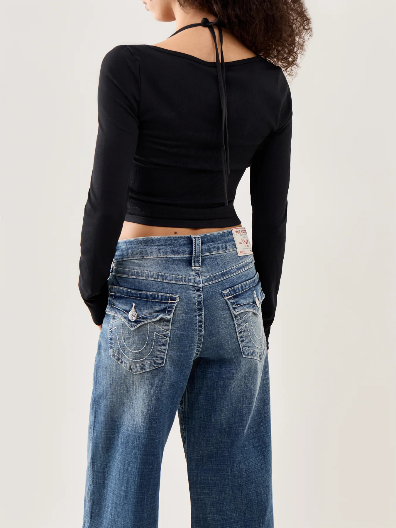 Lace-Up Rib Long-Sleeve Top Black - Image 5