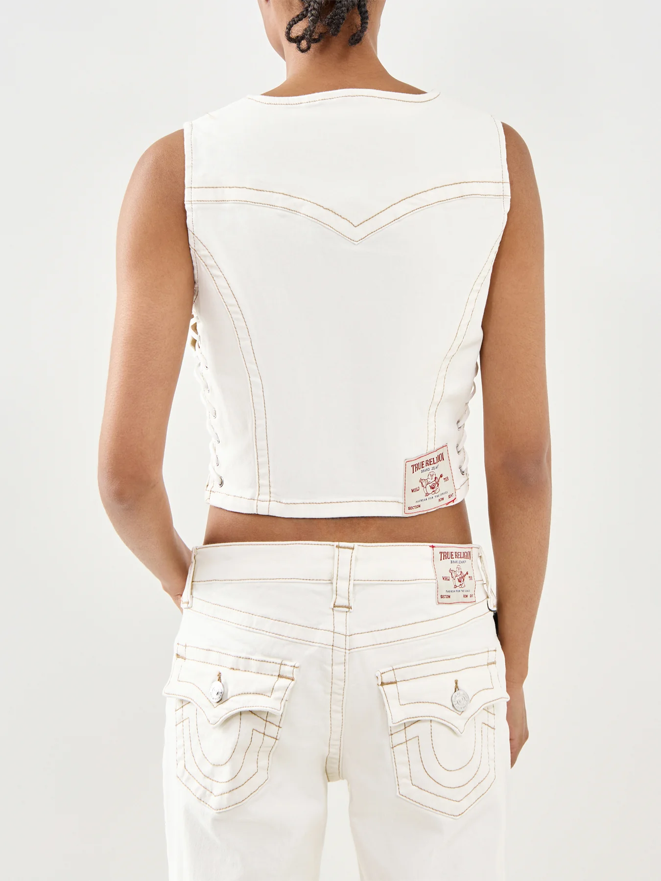 Lace Up Denim Top White - Image 5