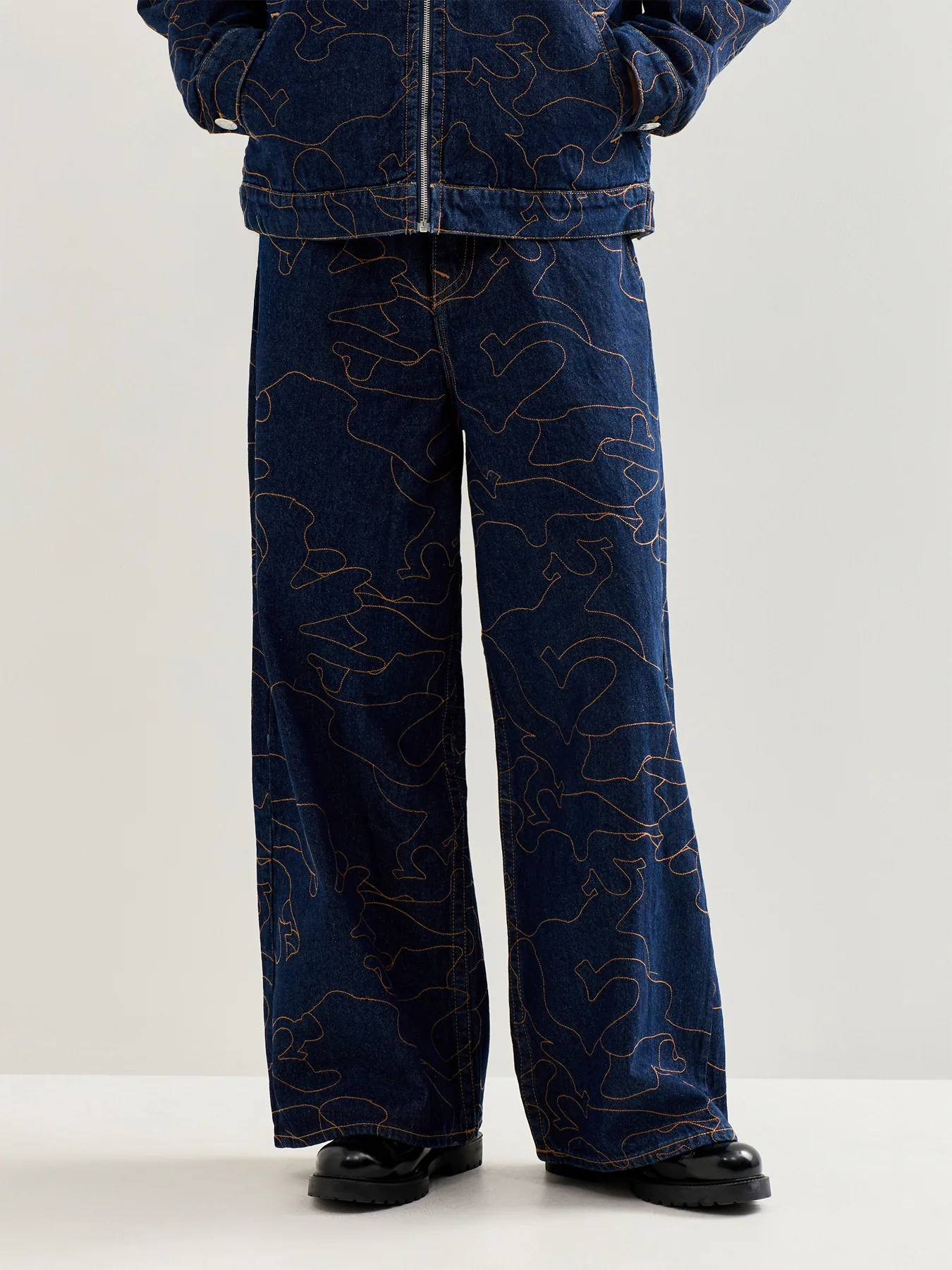 Mikey Flap All Over Embroidery Jeans Navy - Image 4