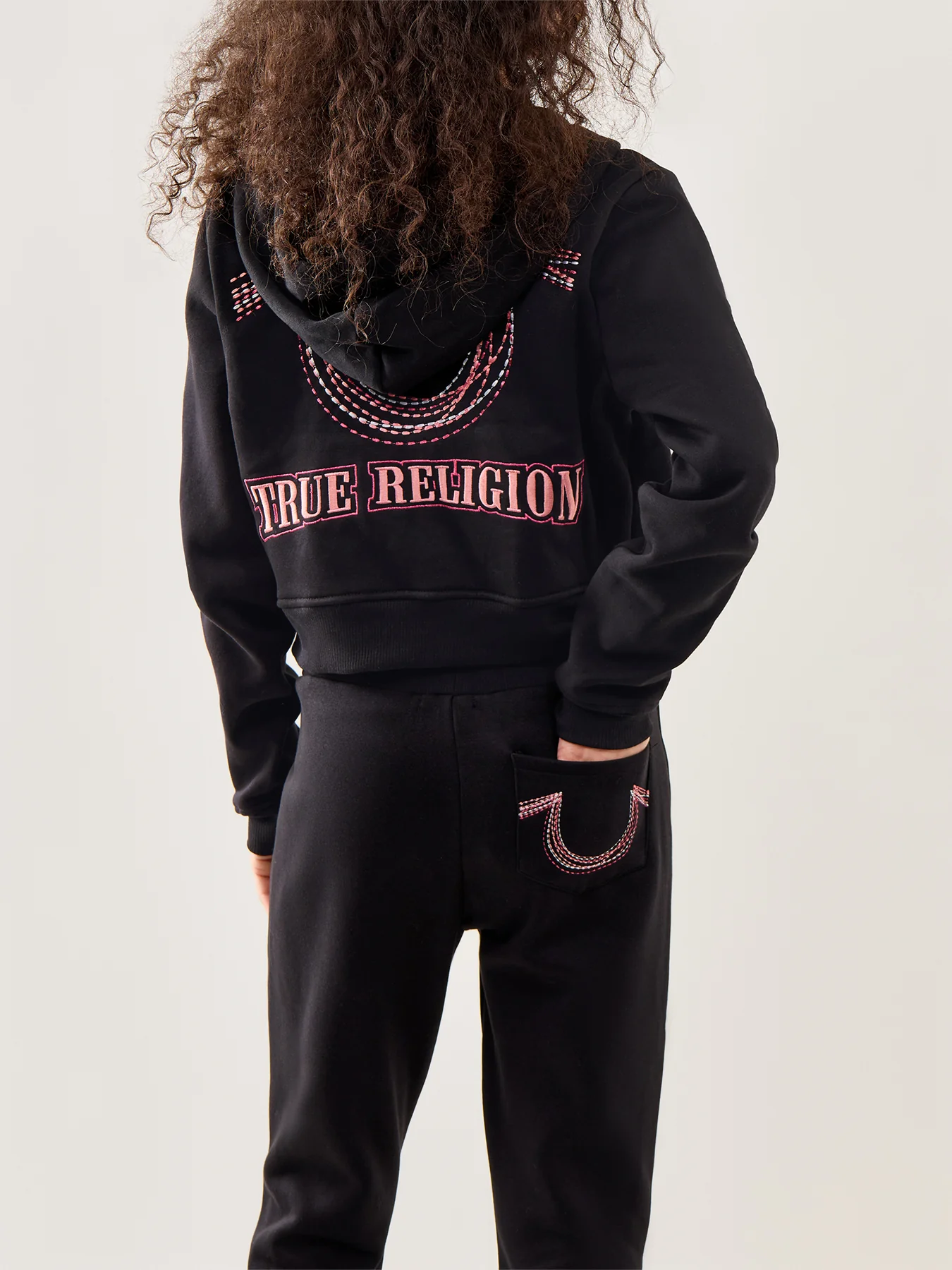 Rainbow Stitch Shrunken Hoodie Black - Image 5