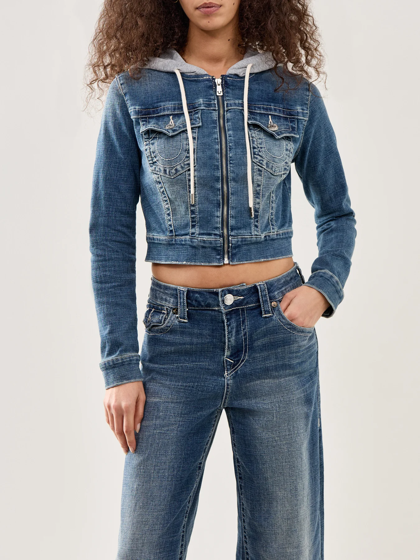 Shrunken Denim Zip Hoodie Jacket Blue - Image 4