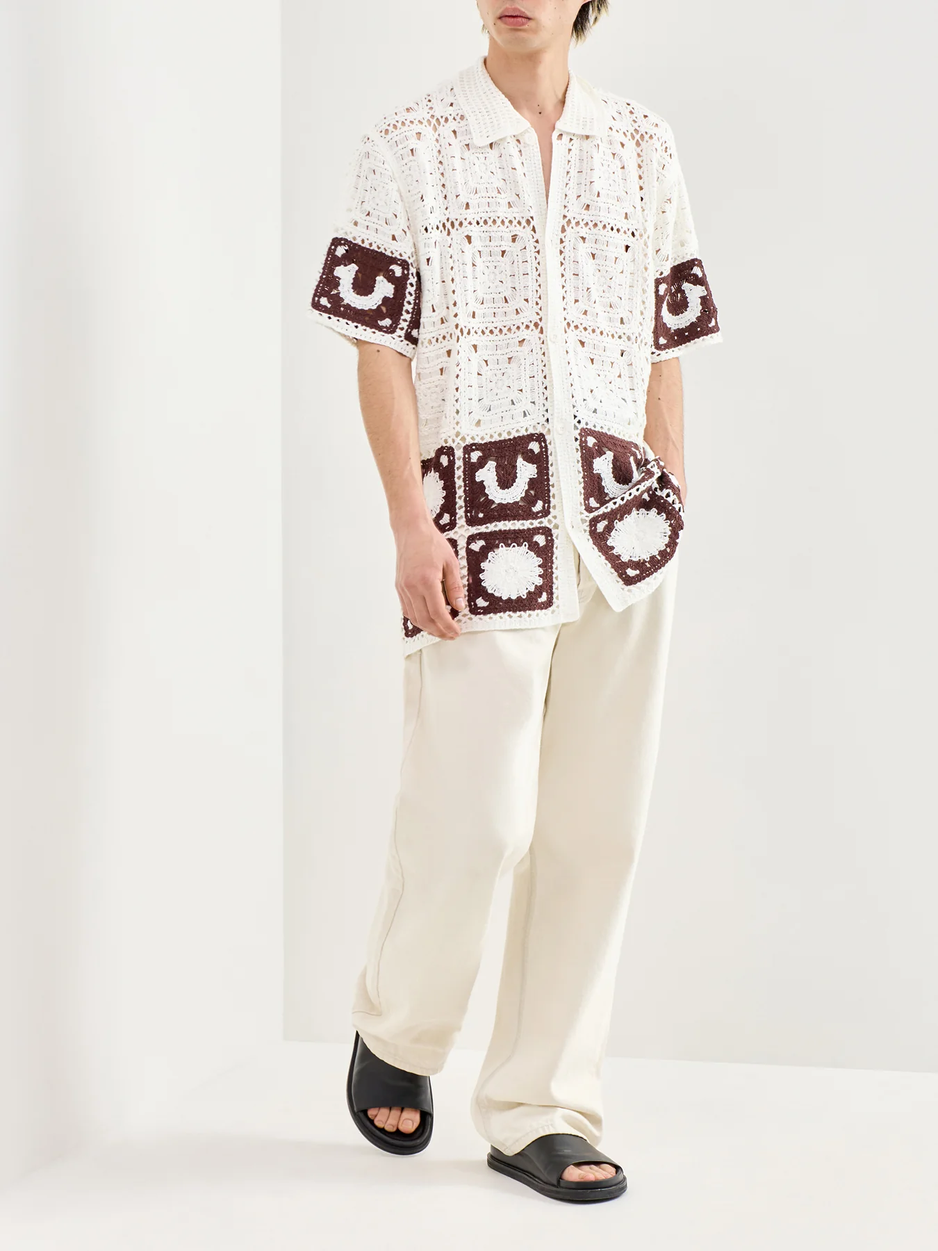 Crochet Knit Shirt White - Image 2