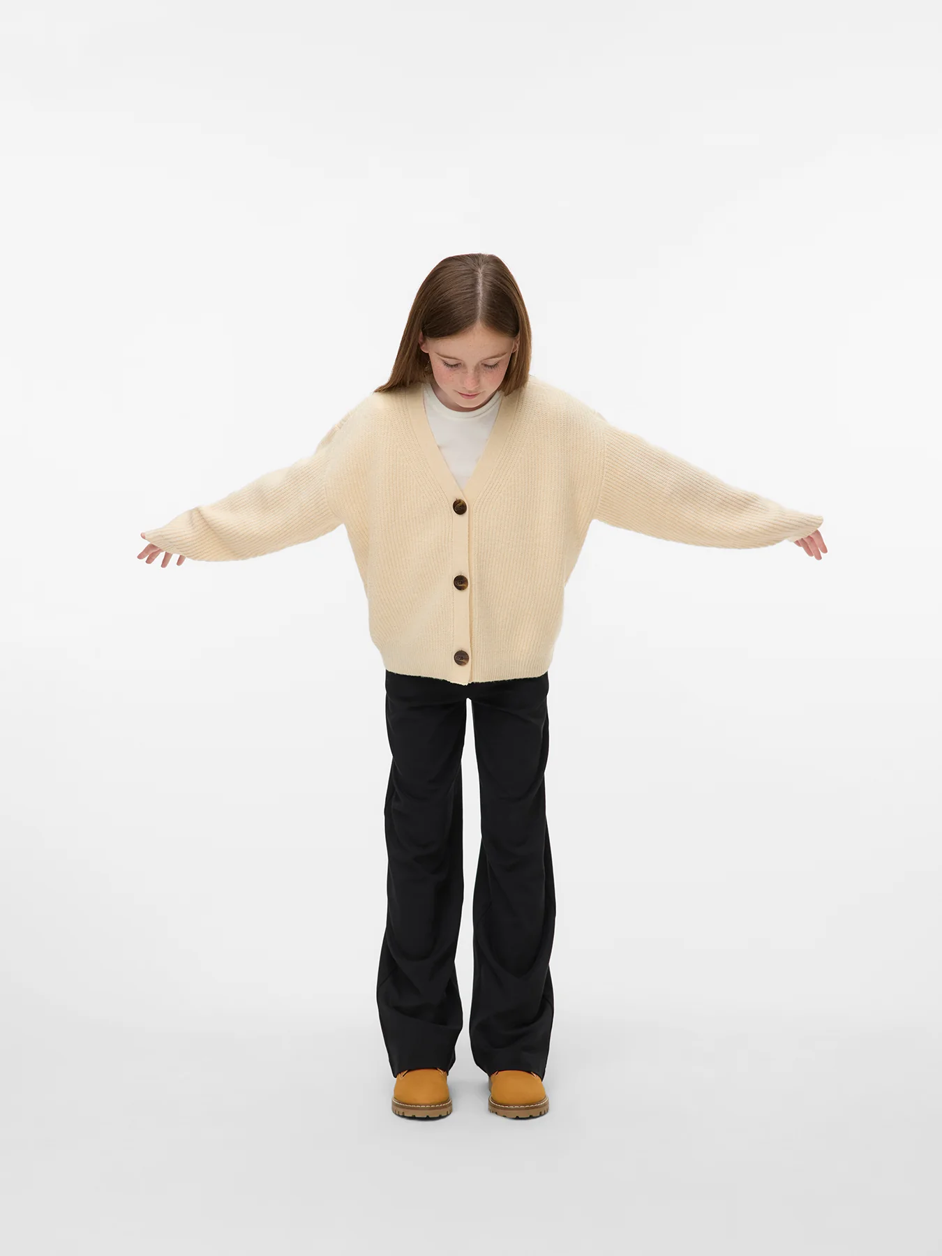 Kids’ V-Neck Knitted Cardigan Cream - Image 3