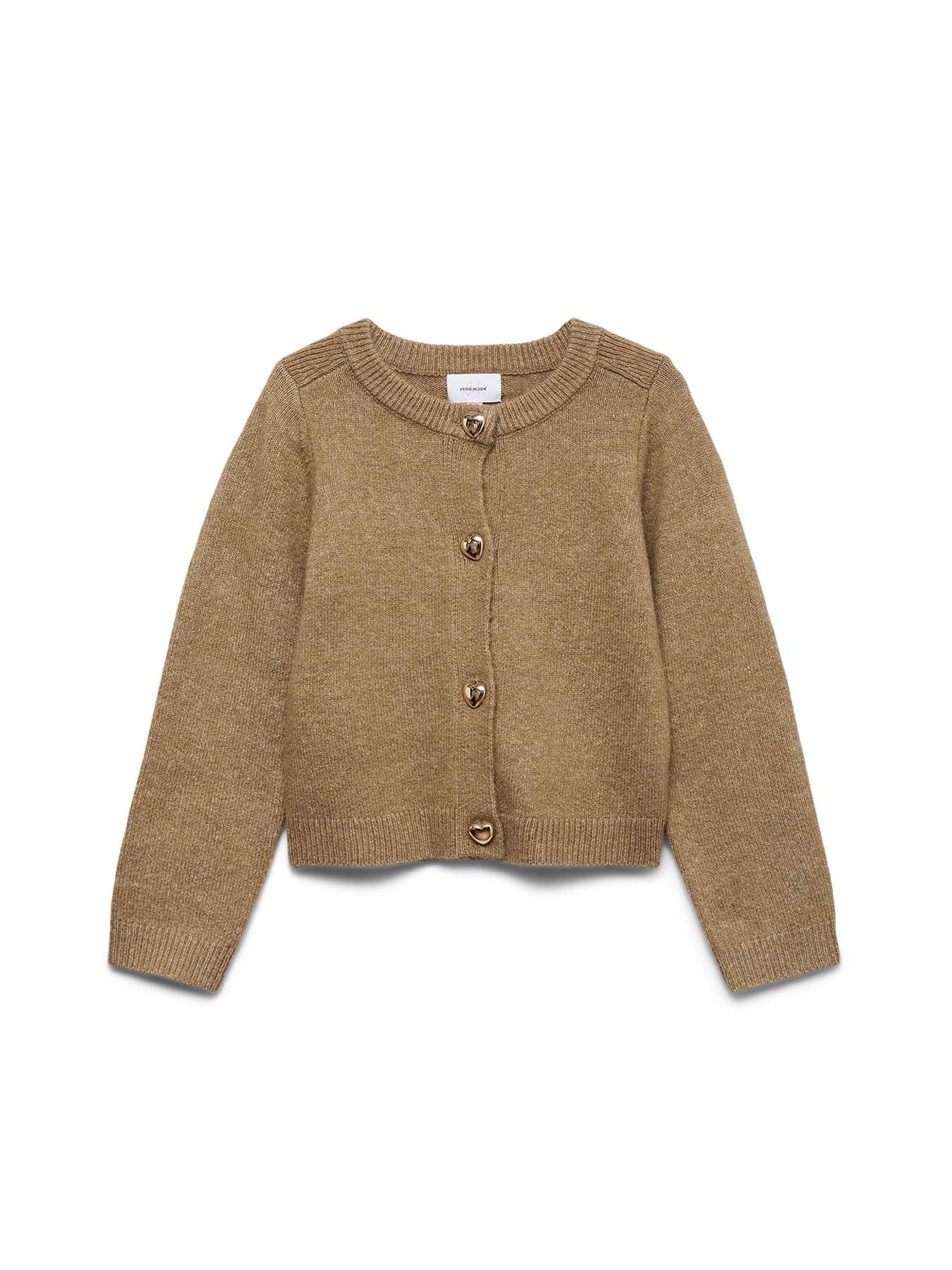 Kids' Heart Button Cardigan Brown