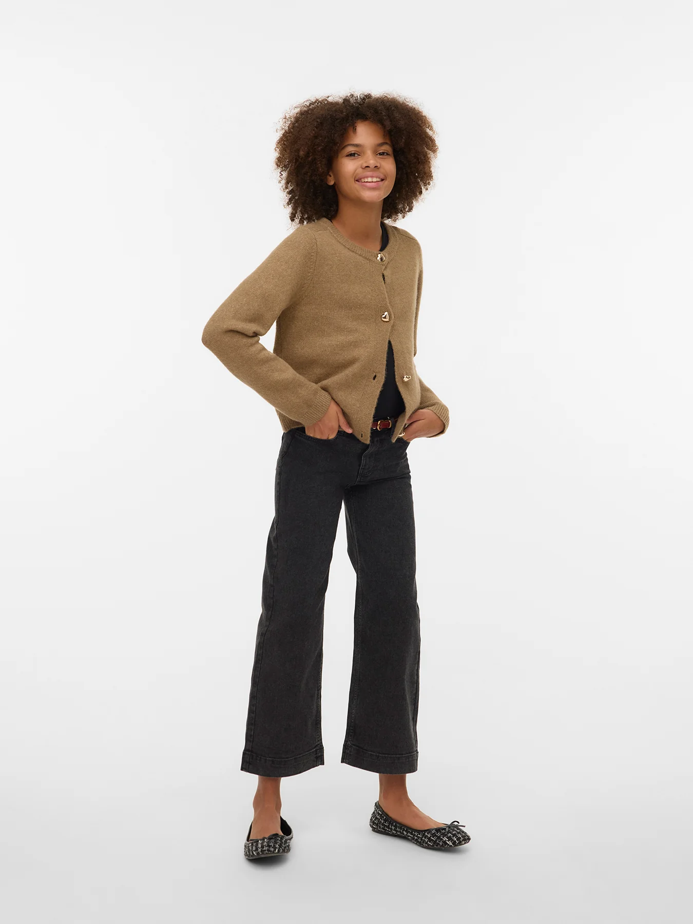 Kids' Heart Button Cardigan Brown - Image 2