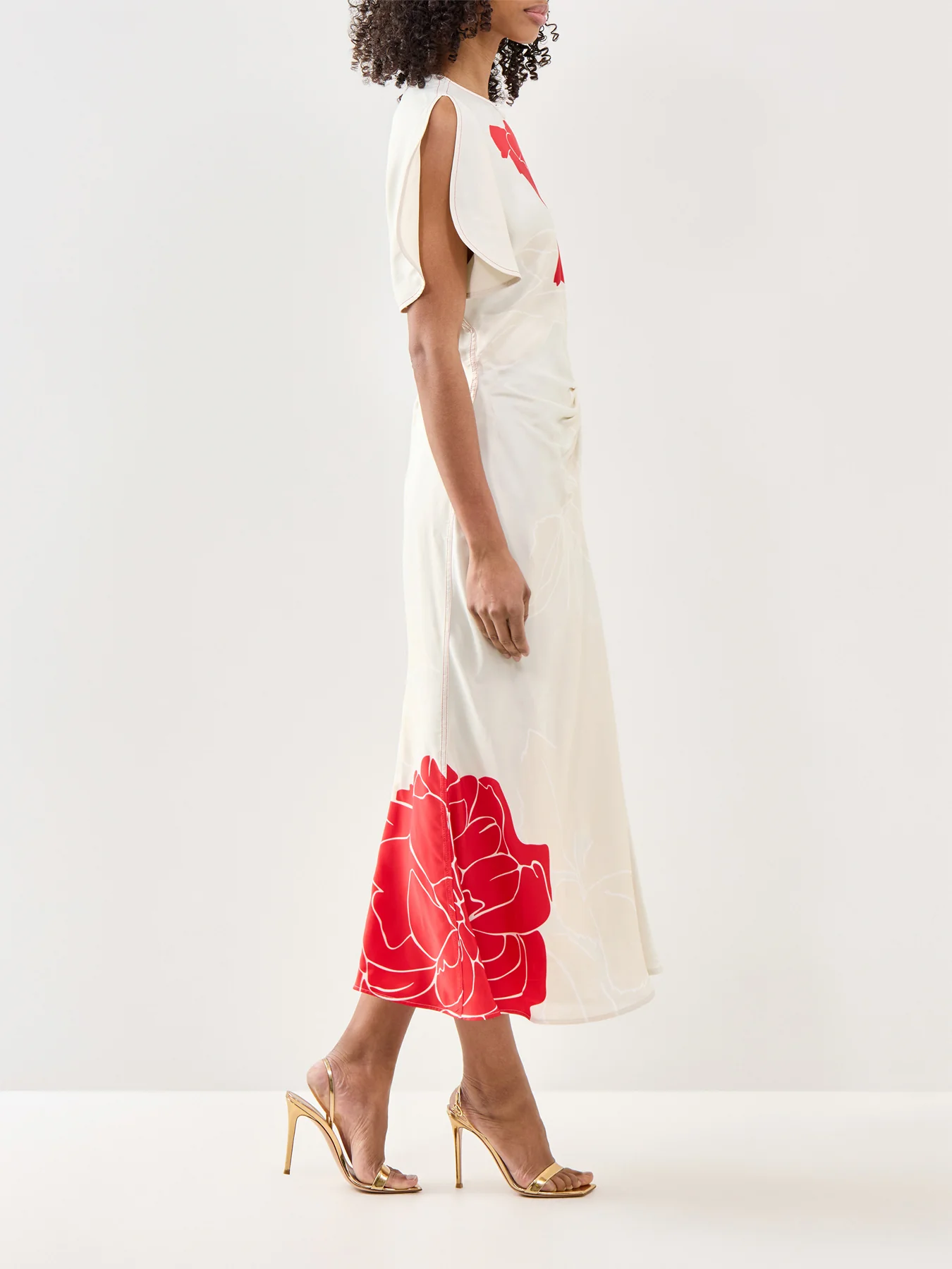 Gathered Waist Midi Dress Cream - Image 4