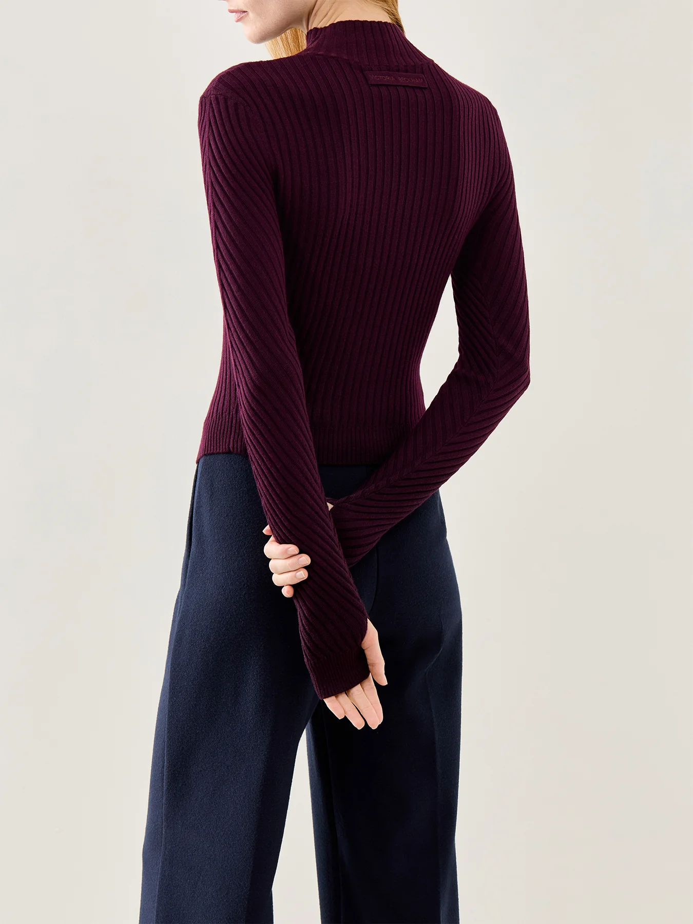 Ribbed Long Sleeve Polo Merlot - Image 5