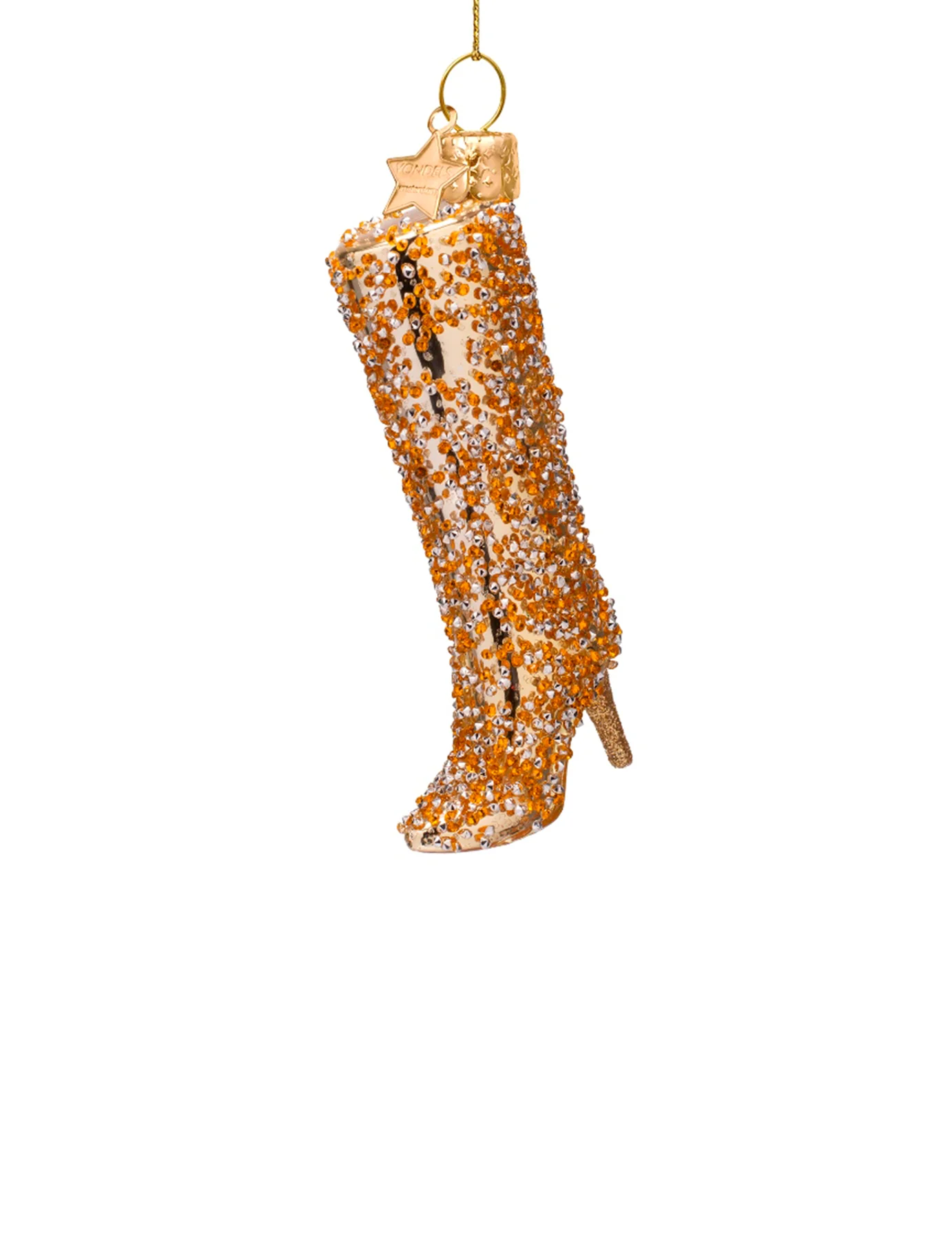 Shiny Gold Allover Diamond Boot Glass Christmas Hanging Decoration - Image 3