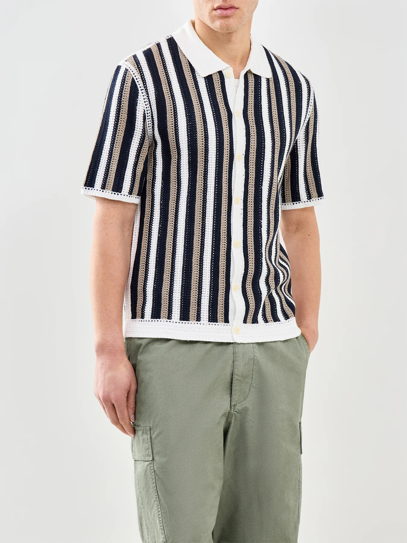 Porto Stripe Crochet Polo Shirt Multi - Image 4