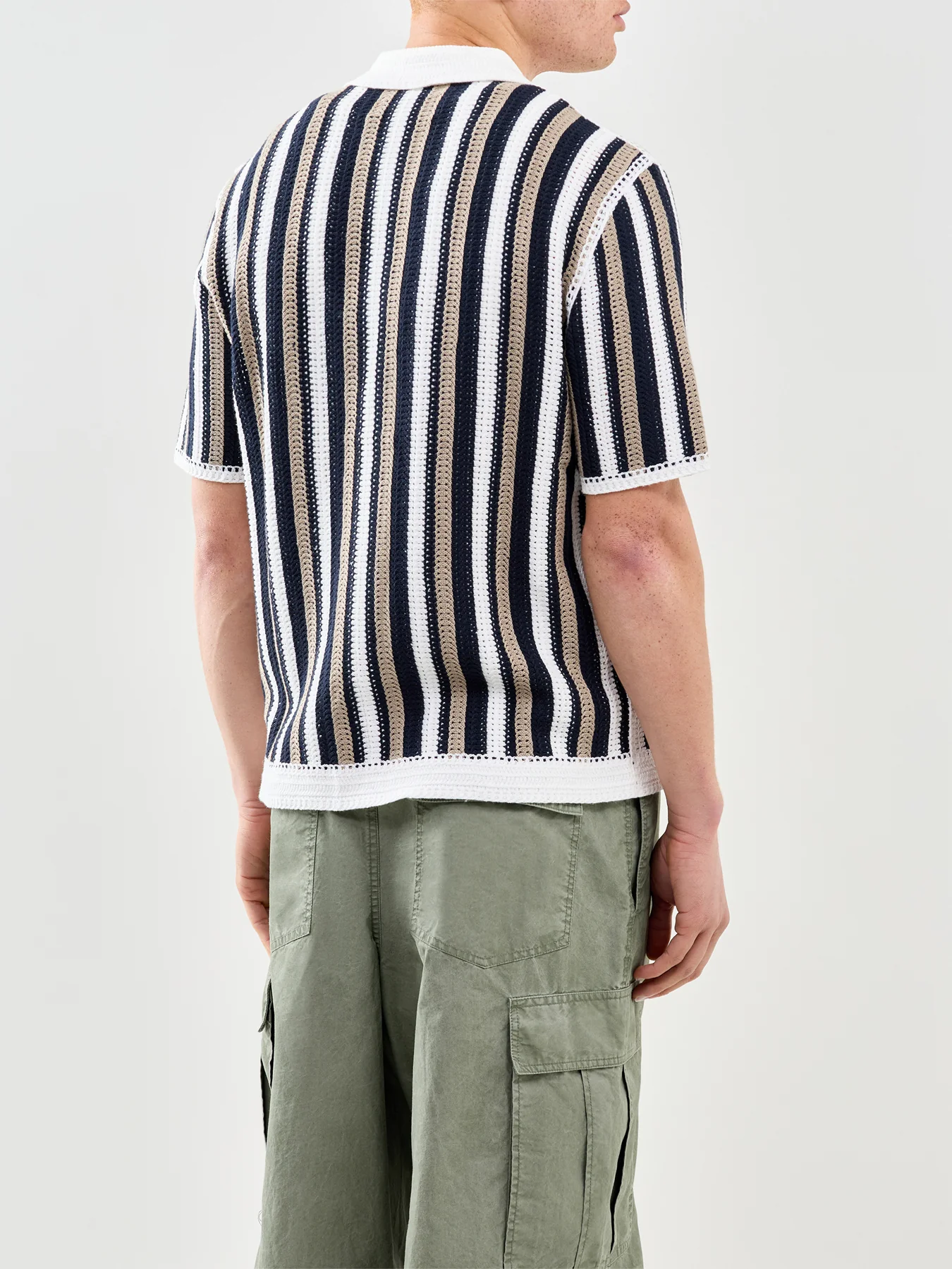 Porto Stripe Crochet Polo Shirt Multi - Image 5