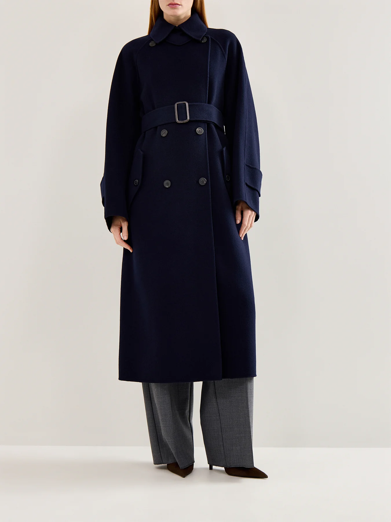 Cadine Long Wool Coat Navy - Image 4