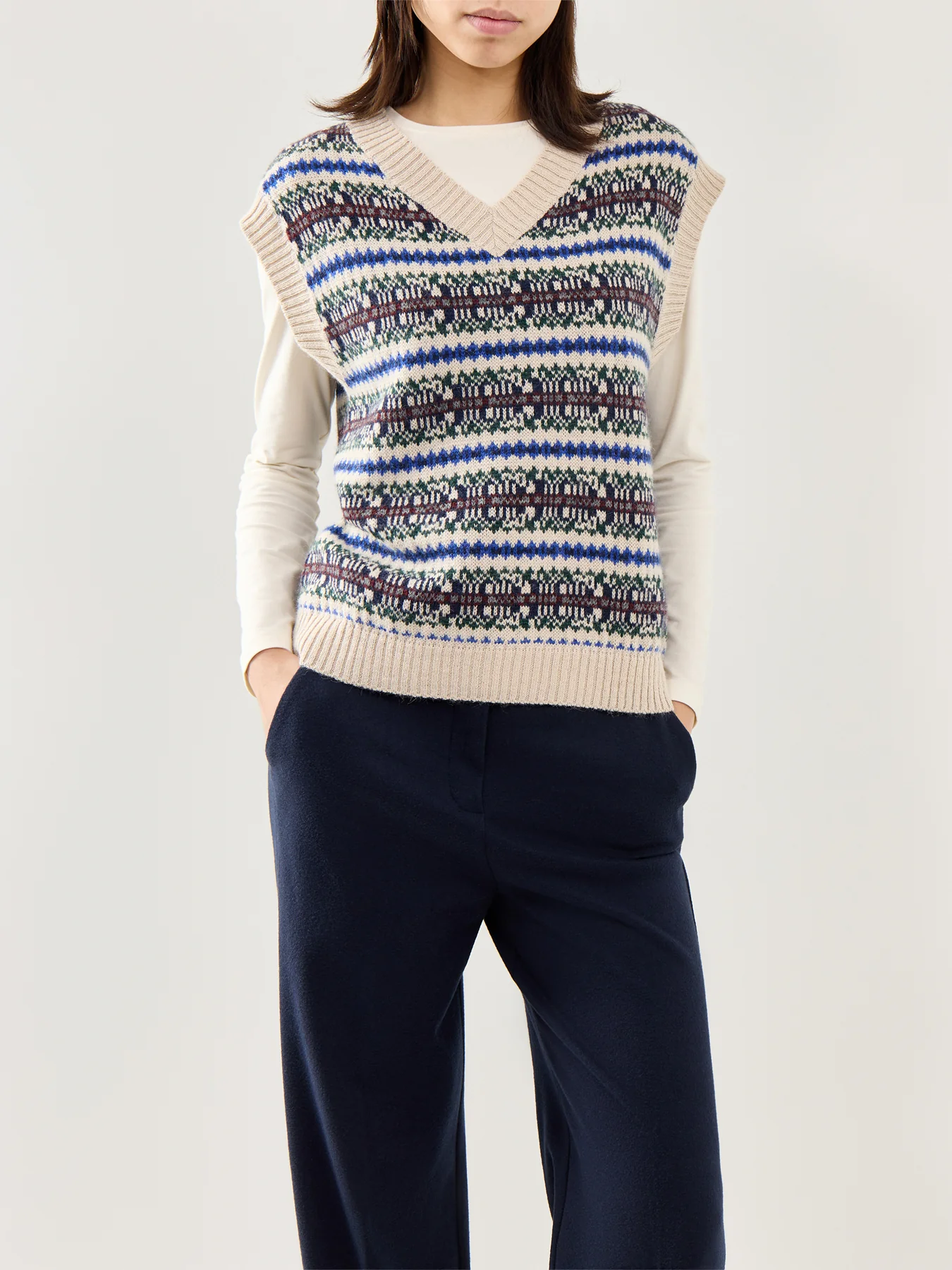 Fleres Knitted Fairisle Vest Ecru - Image 4