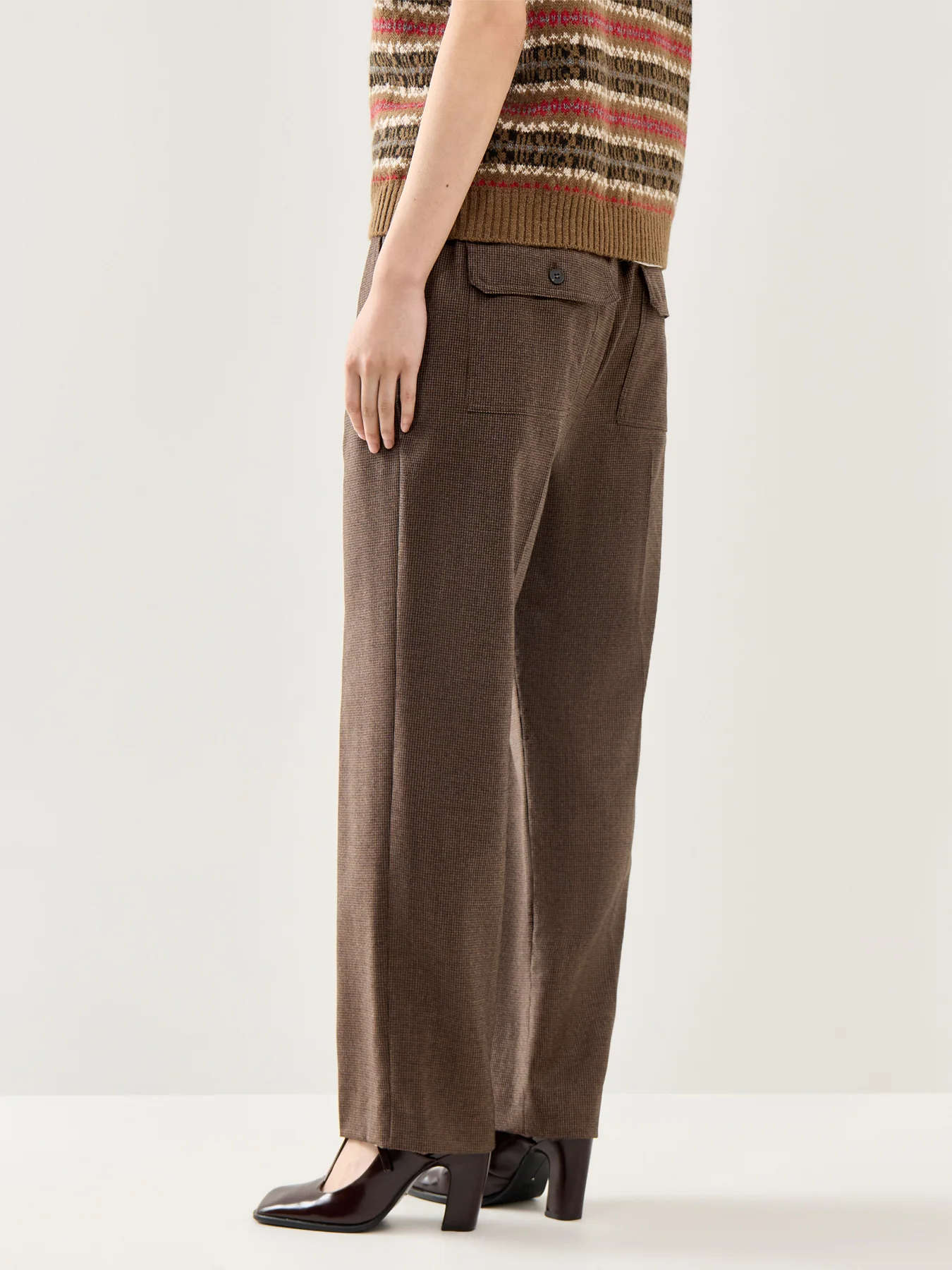 Hateley Micro Houndstooth Trouser Chocolate Brown - Image 5