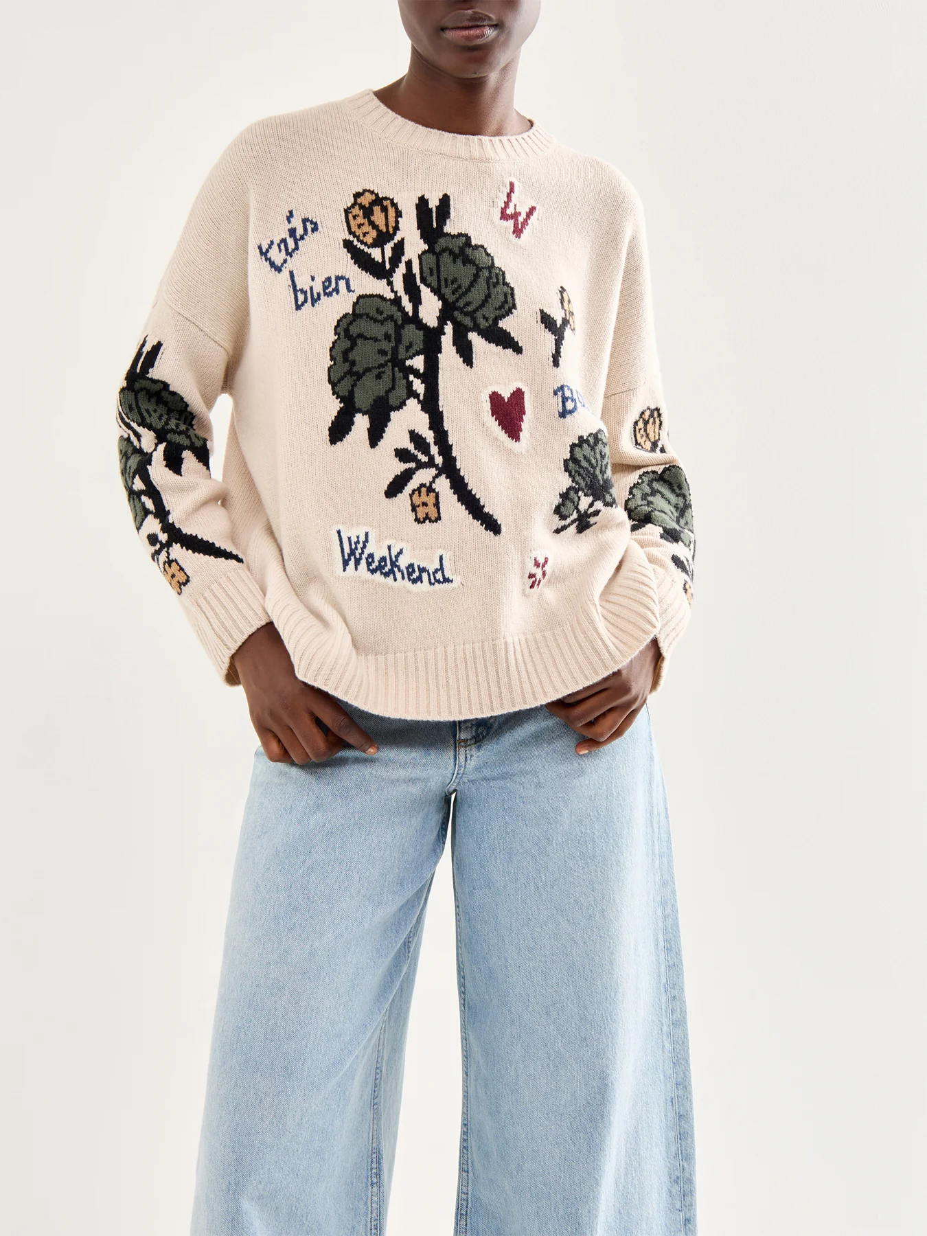Pavidi Crew Neck Graphic Knitwear Ecru - Image 4