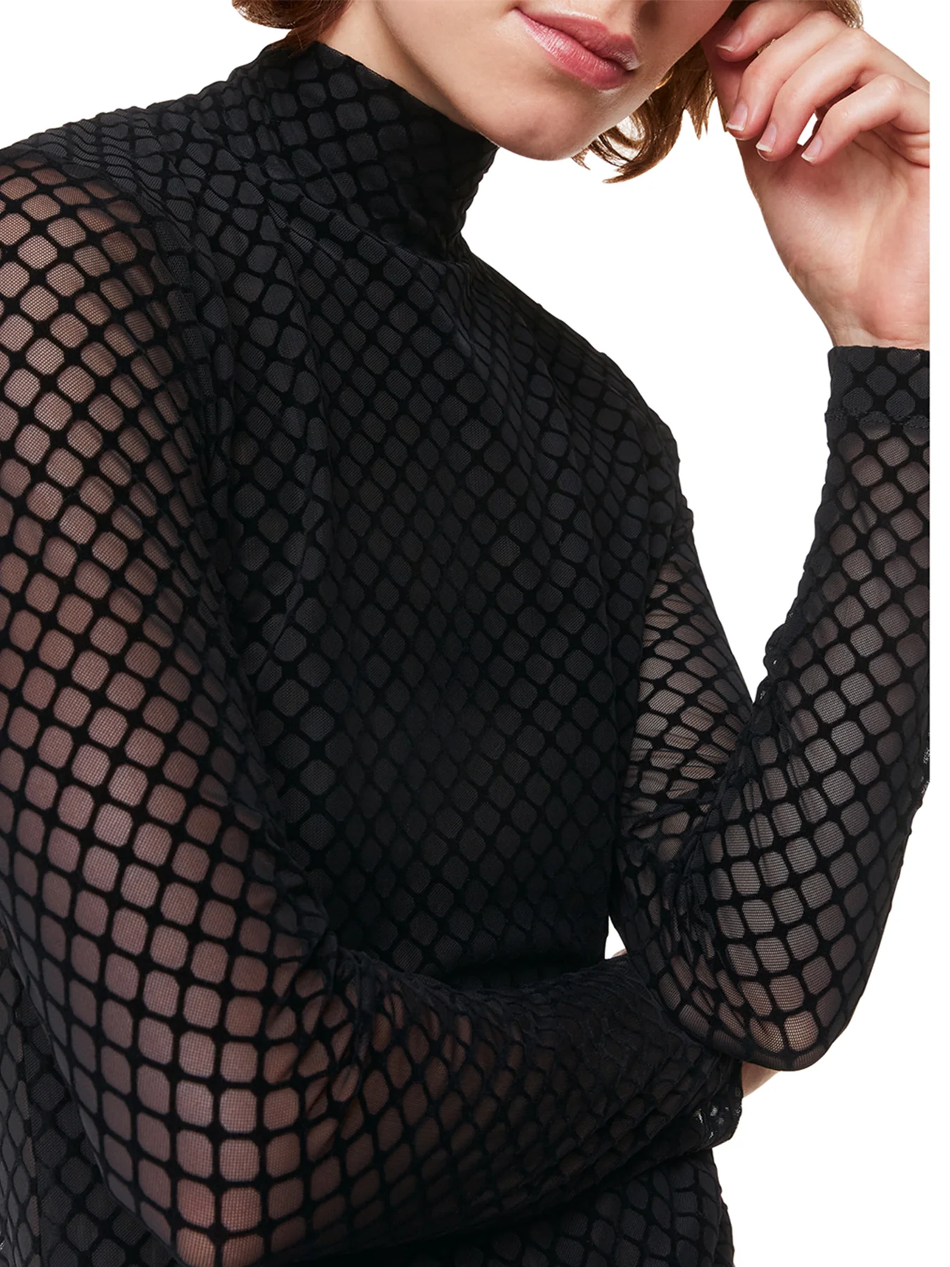 Checked Flocked Mesh Top Black - Image 2