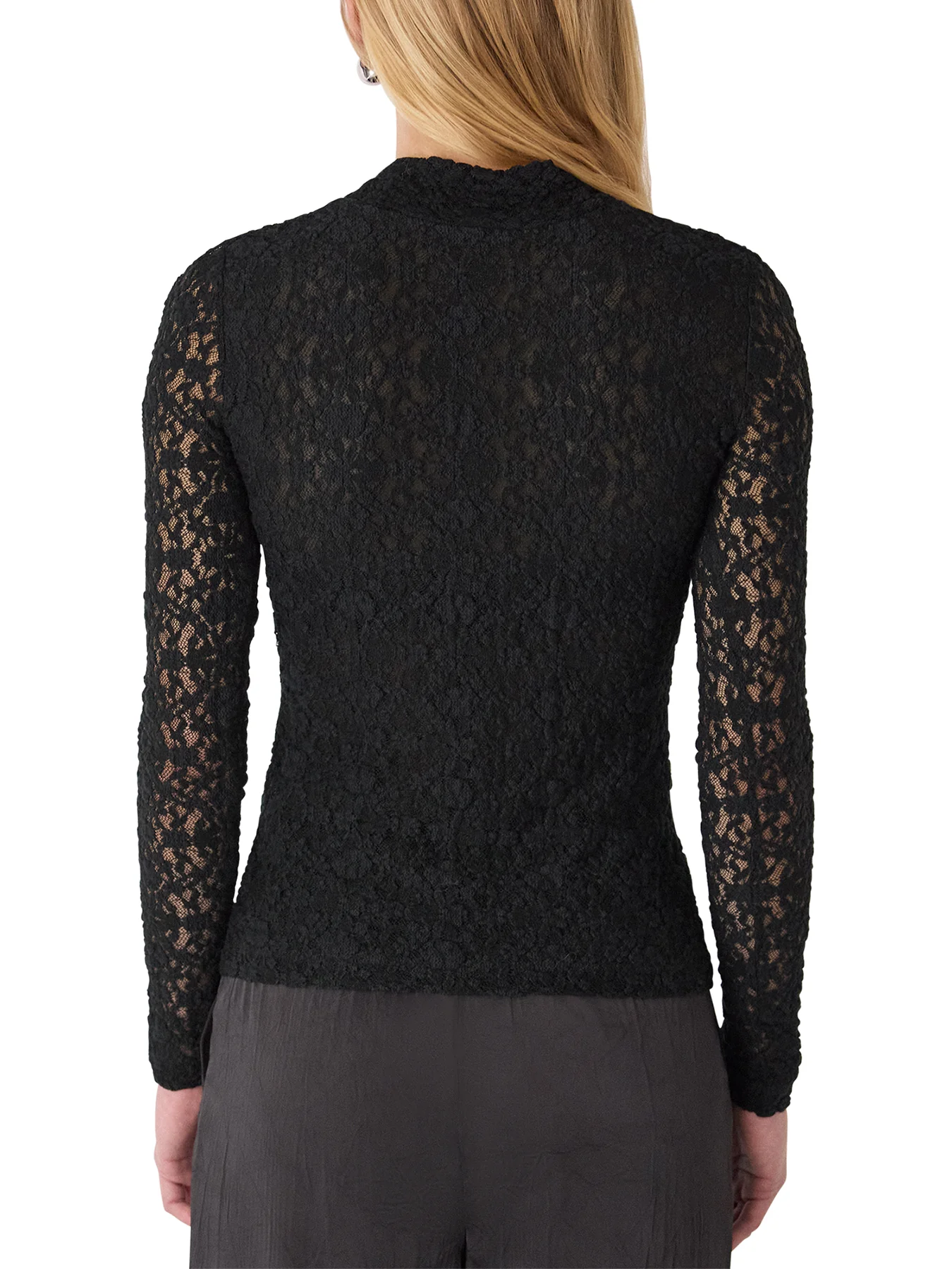 Lace Detail High Neck Top Black - Image 3