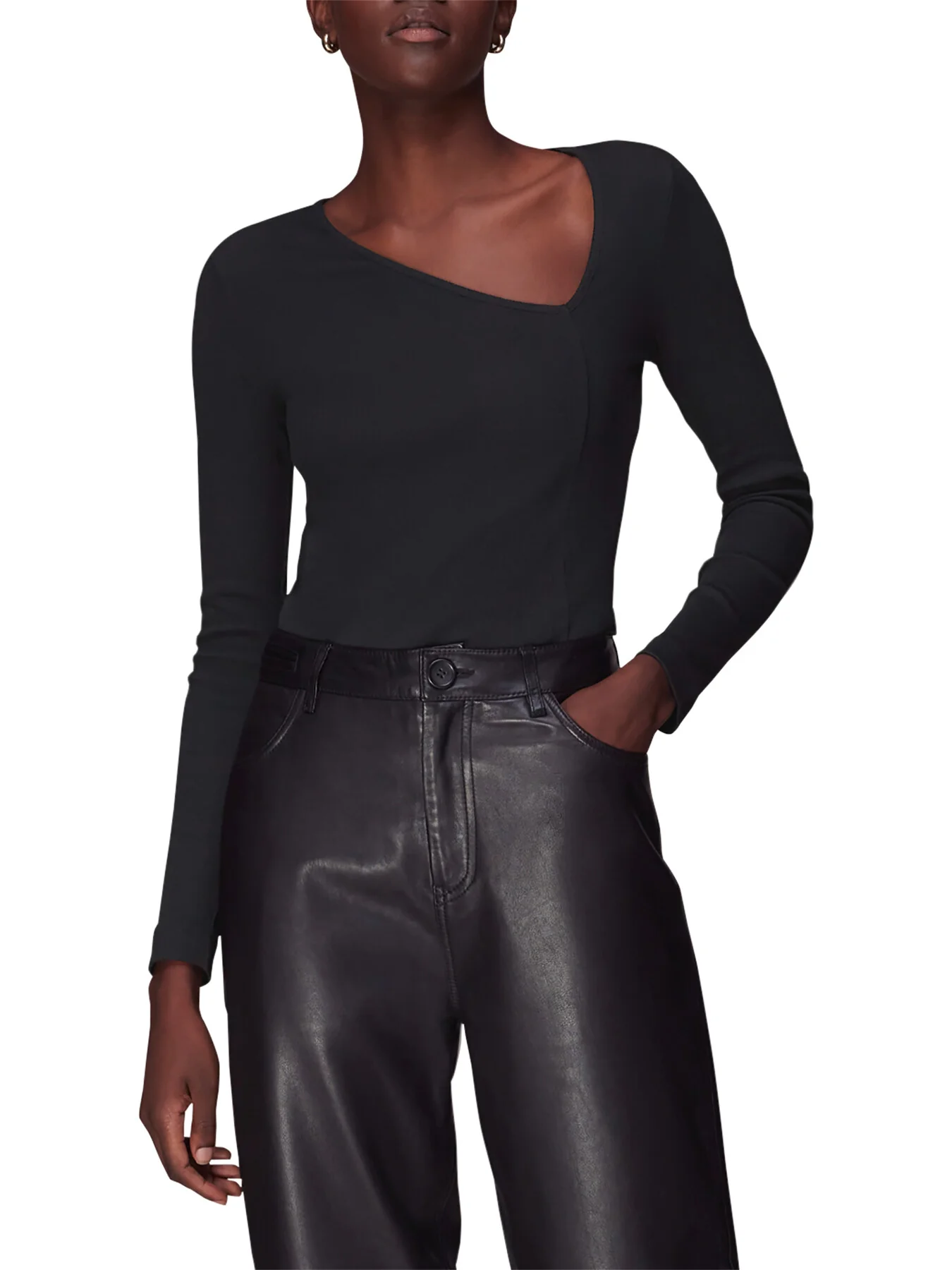 Ribbed Asymmetric V-Neck Top - Image 2
