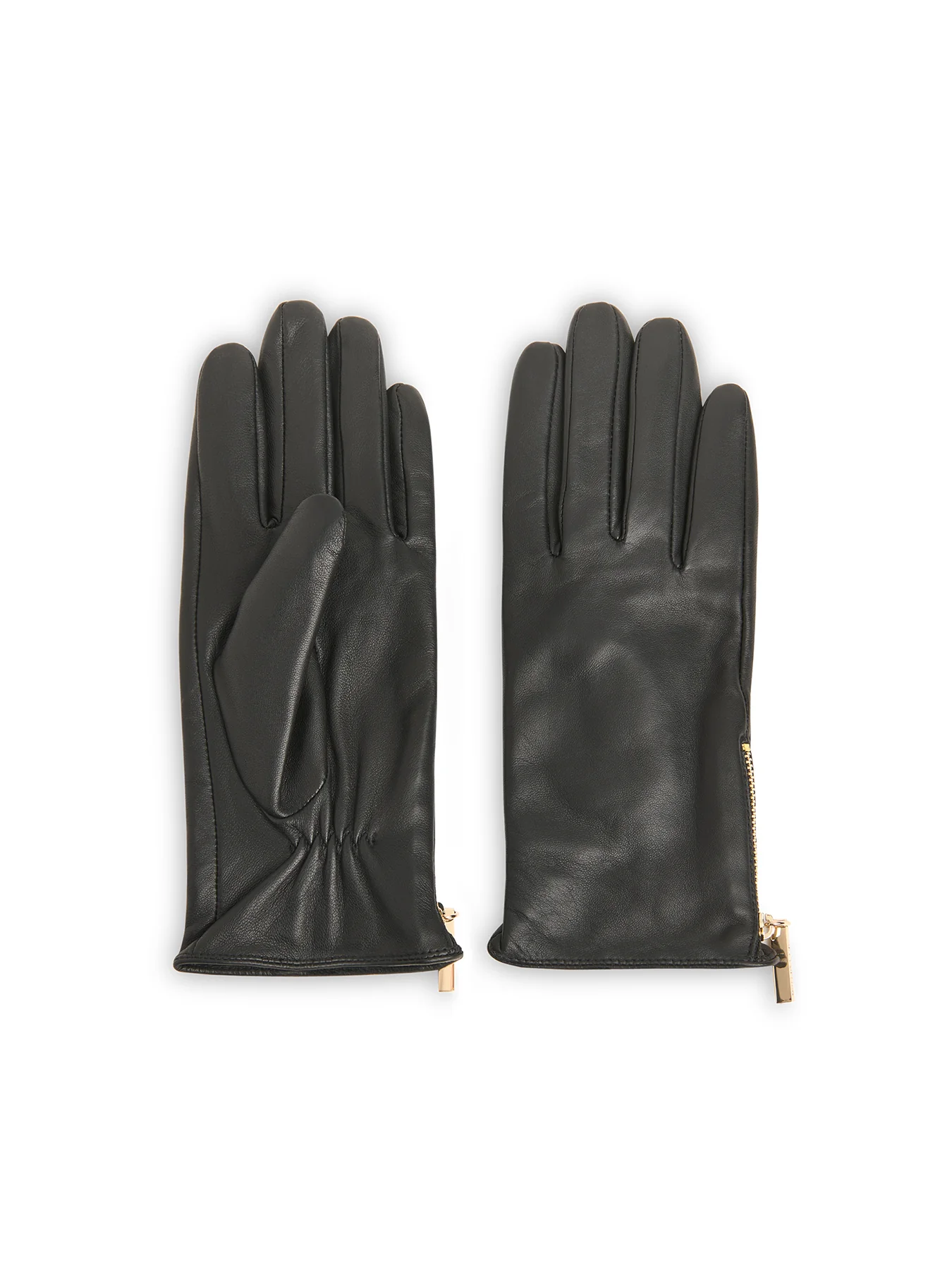 Zip Leather Gloves Black