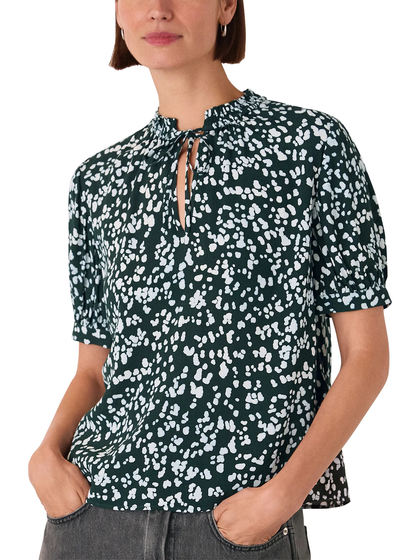 Animal Tie Neck Blouse Blue - Image 2