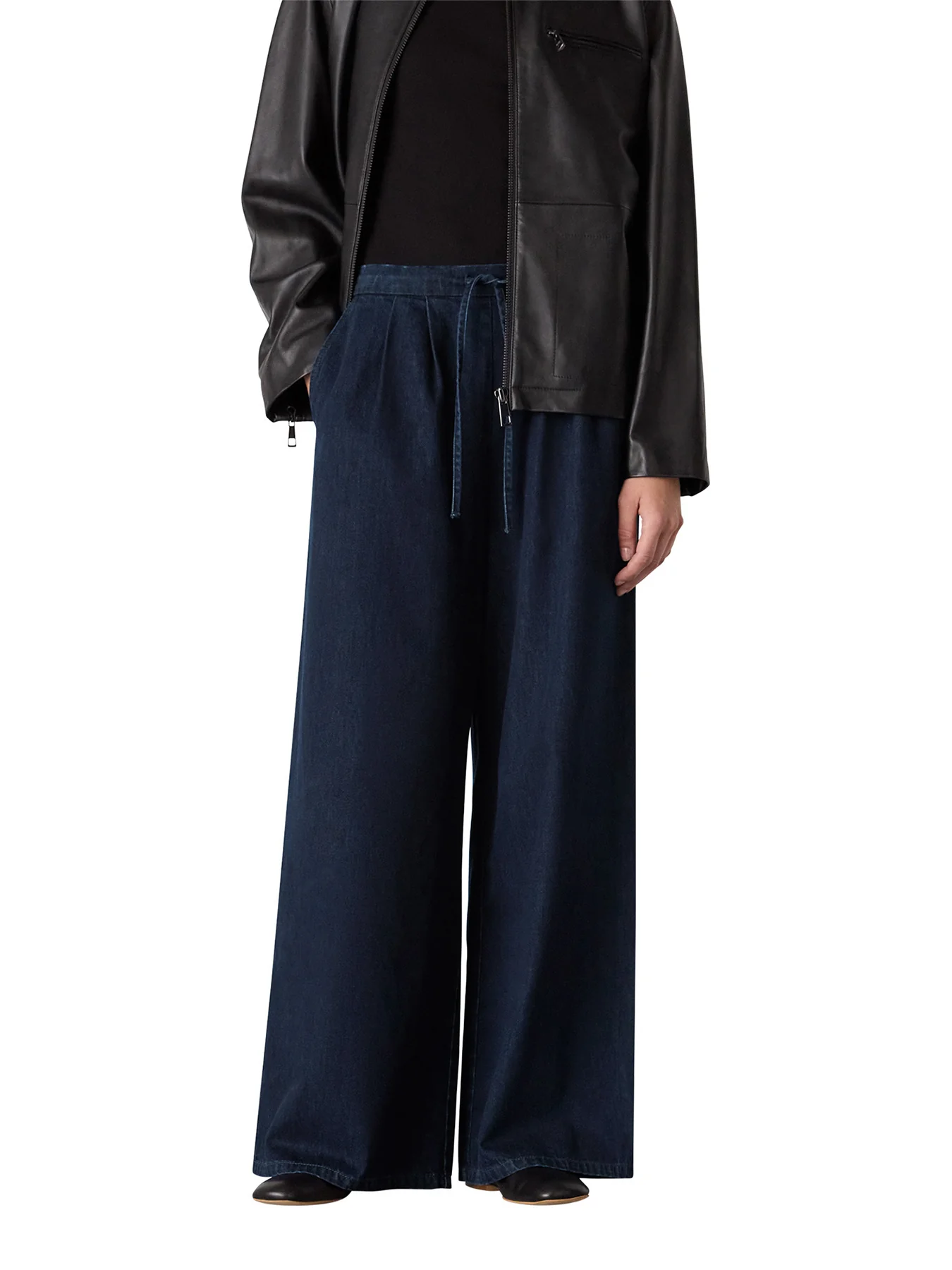 Cotton Wide Leg Pleat Trouser Blue - Image 2