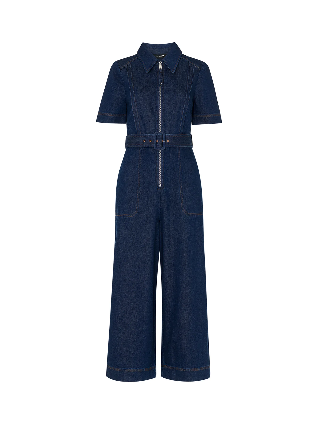 Denim Denim Pintuck Belted Jumpsuit