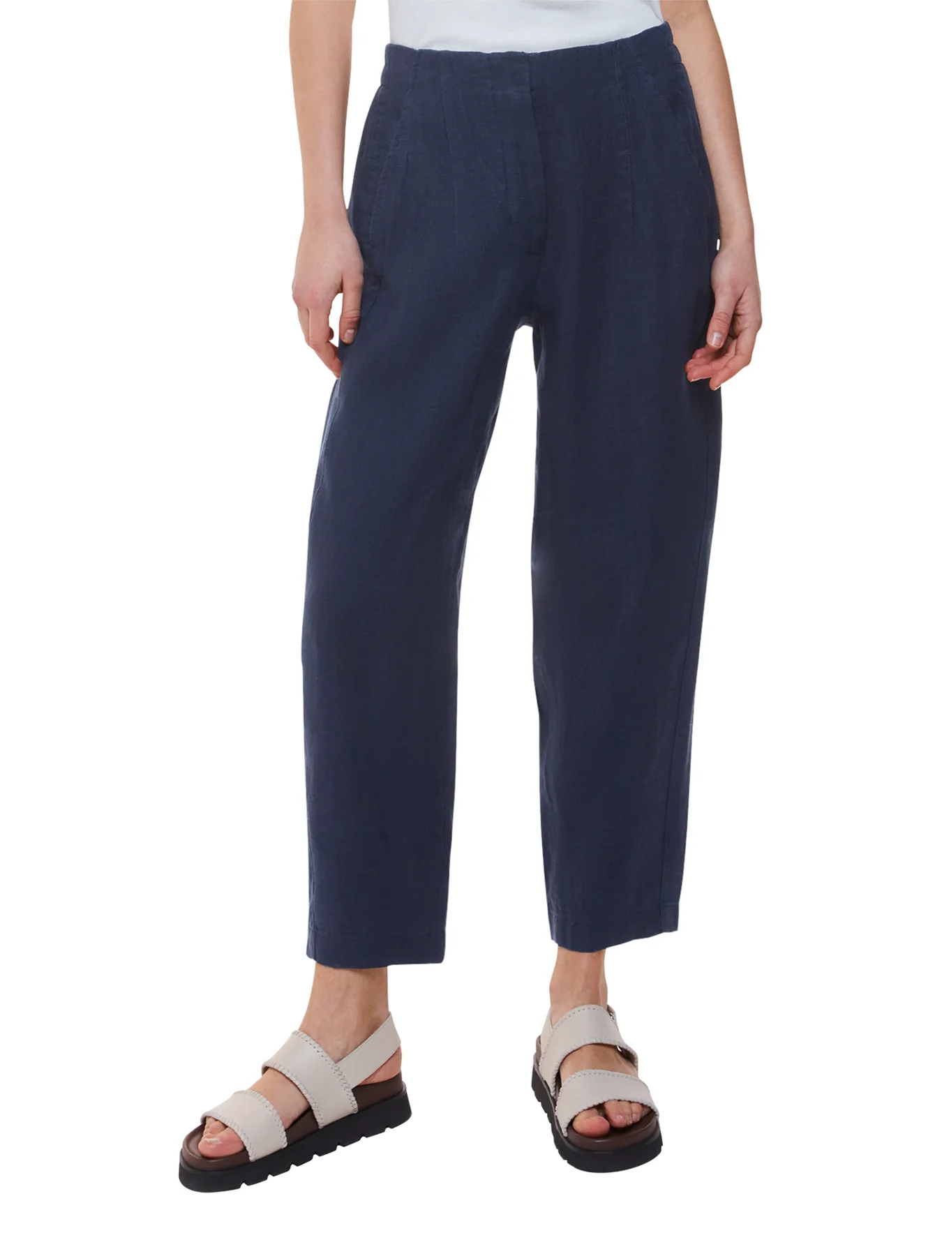 Navy Linen Barrel Leg Trouser - Image 2
