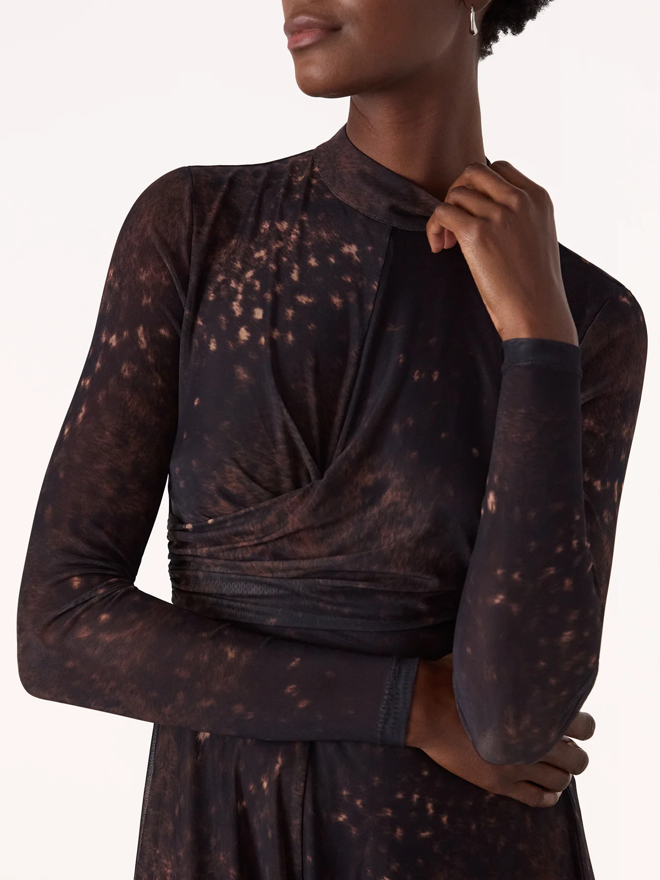 Spotted Animal Mesh Dress Brown - Image 4