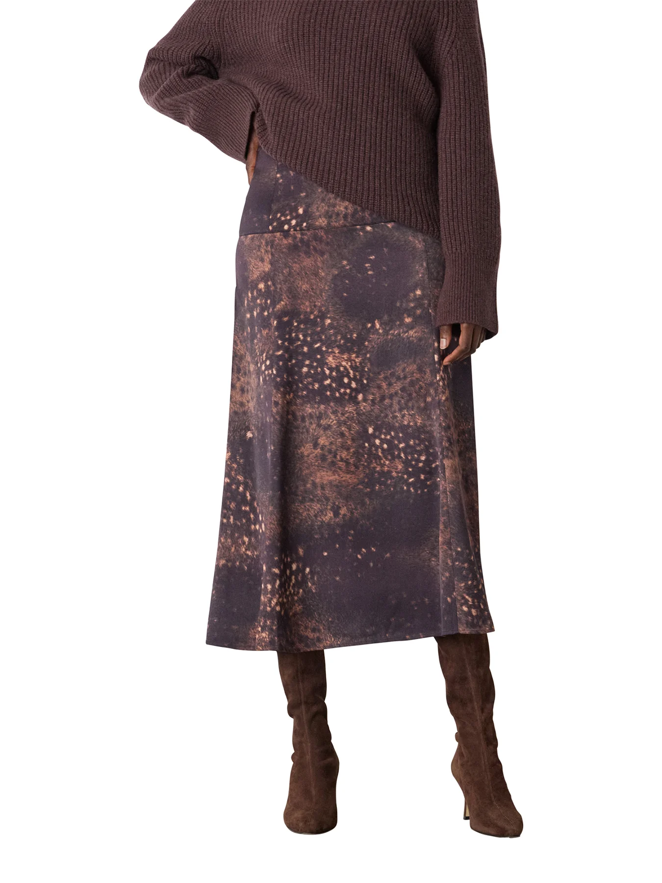 Spotted Animal Midi Skirt Brown - Image 2