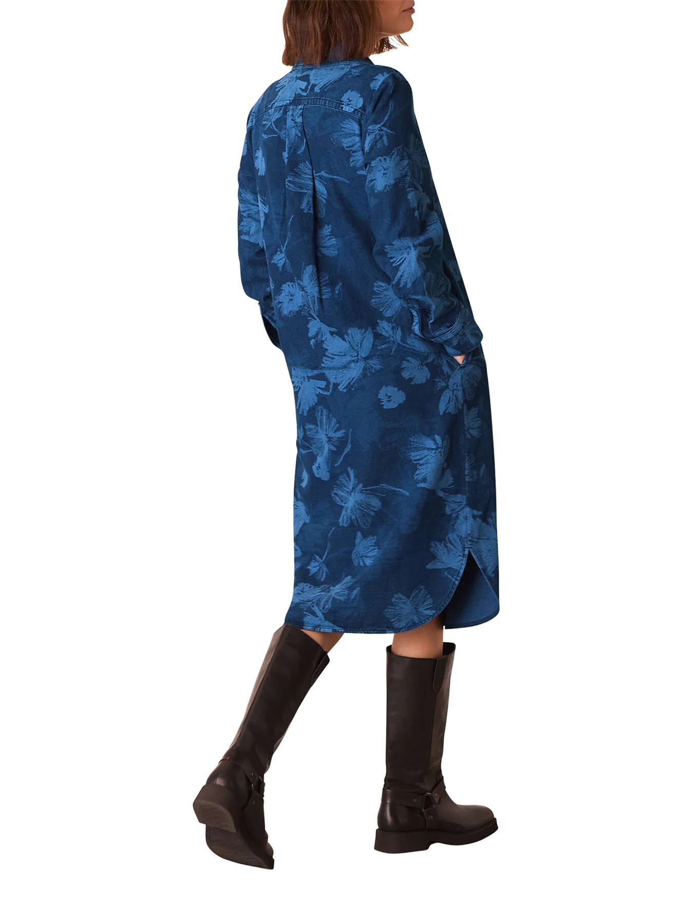 Denim Chalk Print Denim Shirt Dress - Image 2