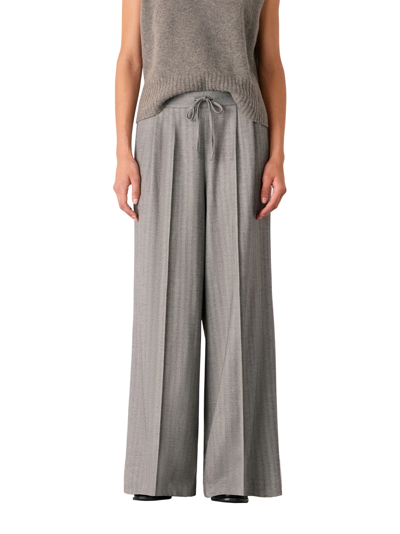 Herringbone Wide Leg Trouser Grey - Image 2