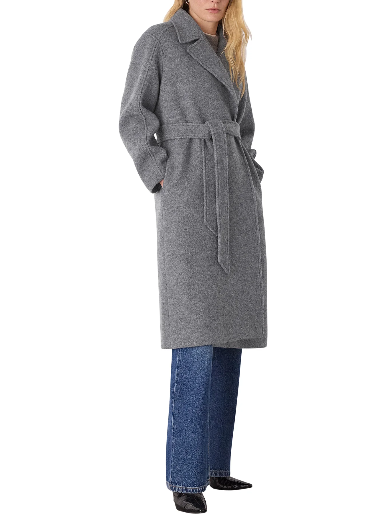 Long Belted Wool Coat Grey - Image 2