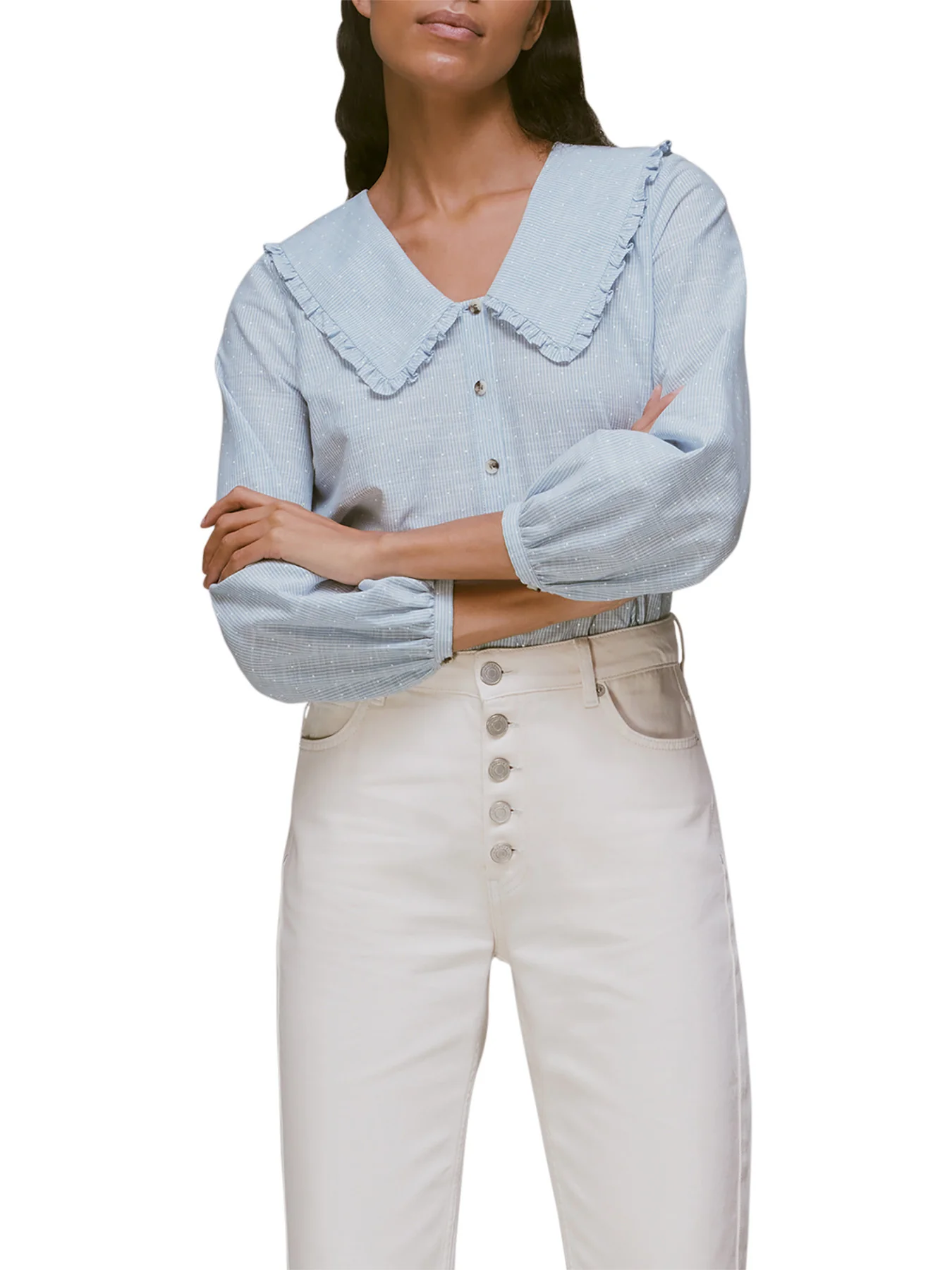Stripe Spot Collar Detail Top - Image 2