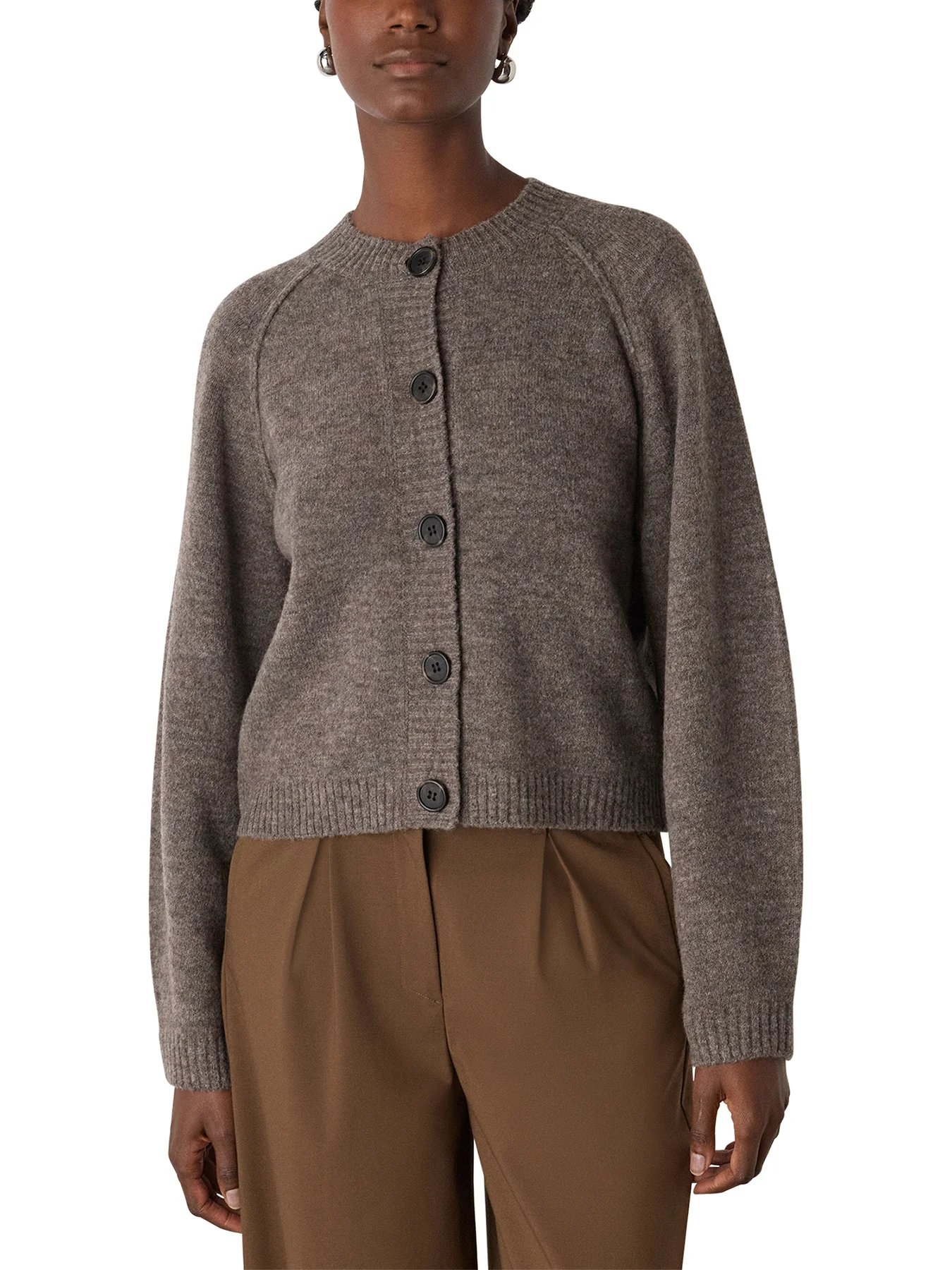 Wool Mix Crew Cardigan Taupe - Image 2