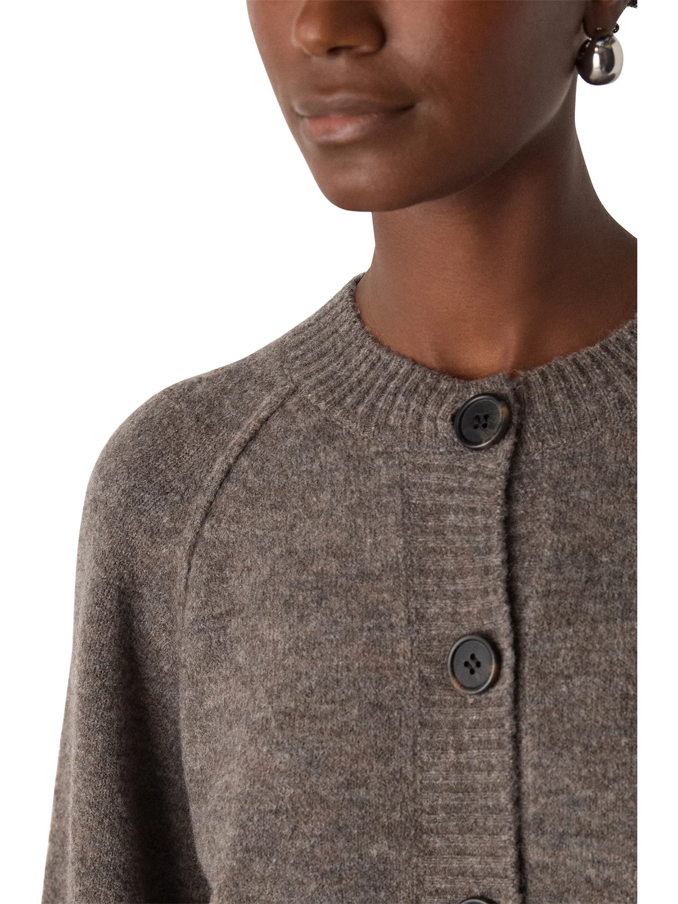 Wool Mix Crew Cardigan Taupe - Image 4