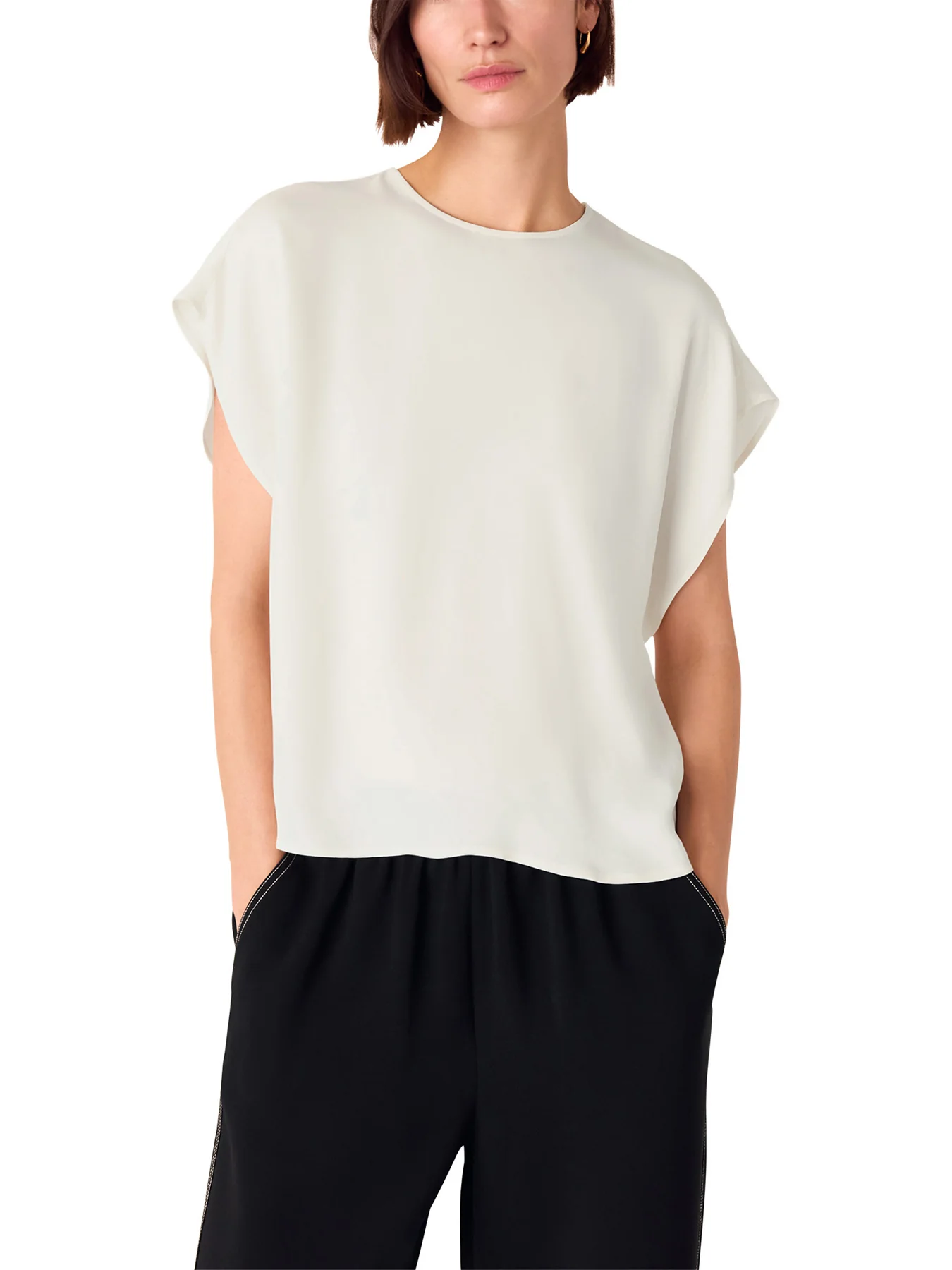 Short Sleeve Crepe Shell Top White - Image 2