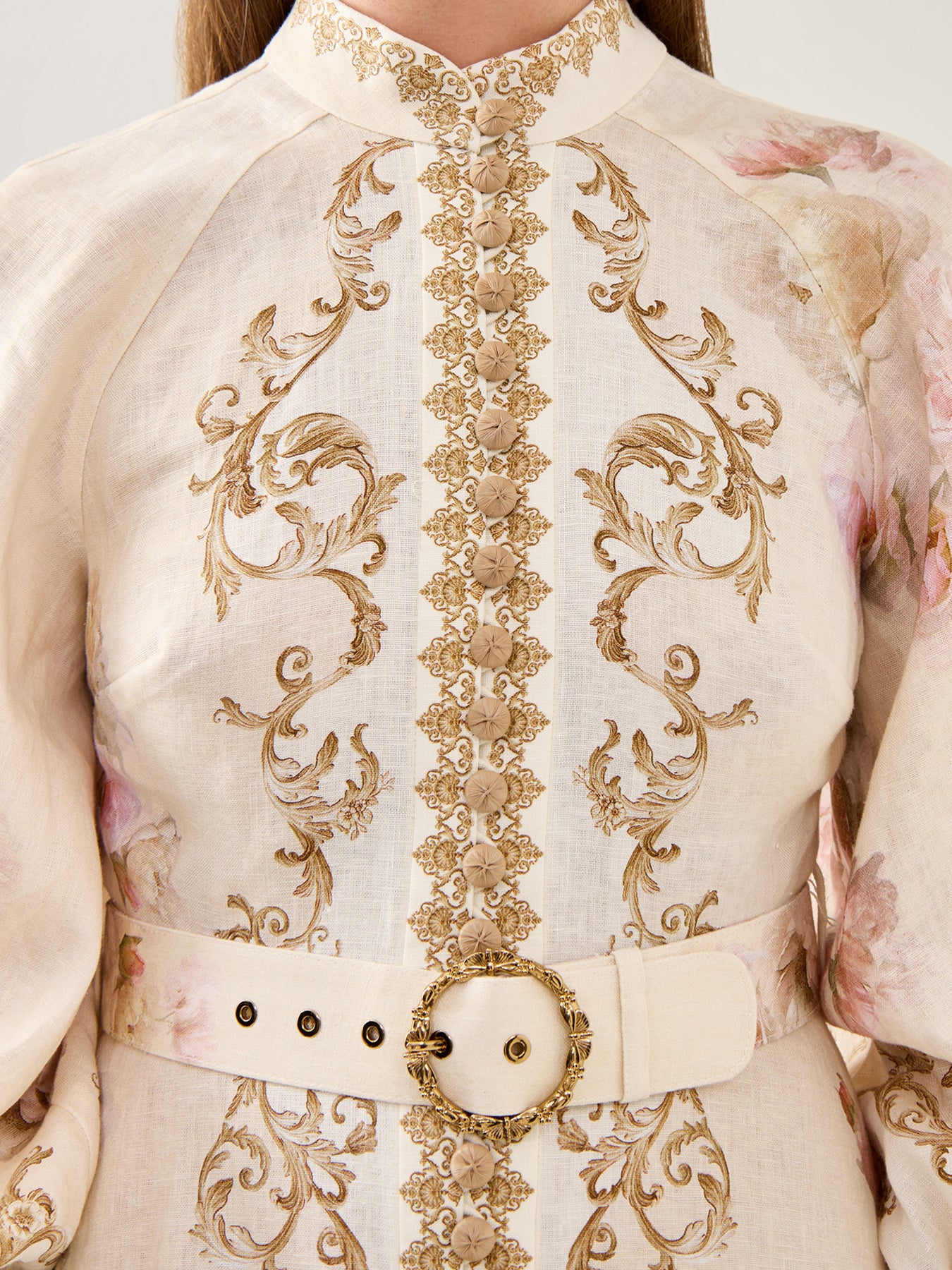 Hypnotic Buttoned Midi Dress Cream Peony - Image 3